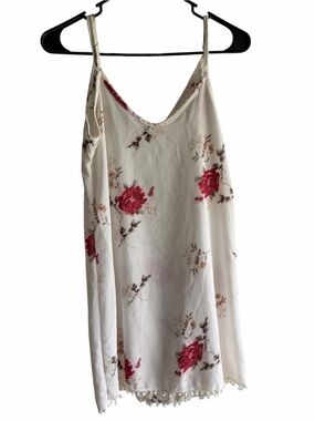 Ivory Floral Slip Dress with Red Rose Print size S